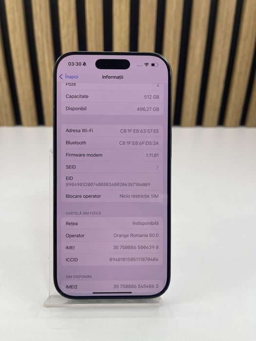 Iphone 16 Pro 512GB / 96% Bat Ecran zgariat FACTURA/GARANTIE #54088