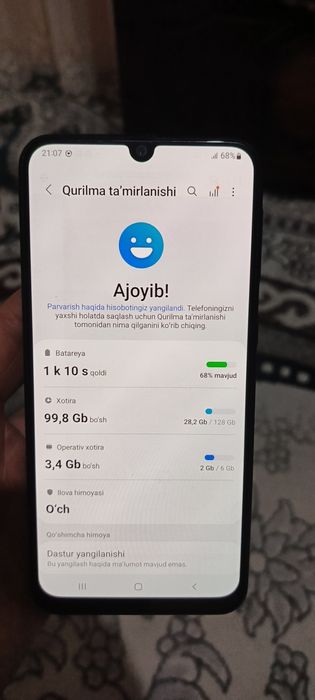 Samsung M31 hamma joyi radnoy imekaladan oʻtgan cheholni izi bor sal