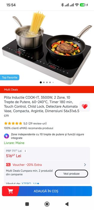 Plita electrica inductie 3500W 2 zone 10 trepte touch cu GARANTIE