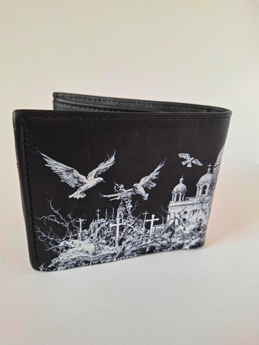 Мъжки арт портфейл от естествена кожа. Wings of Nevsky