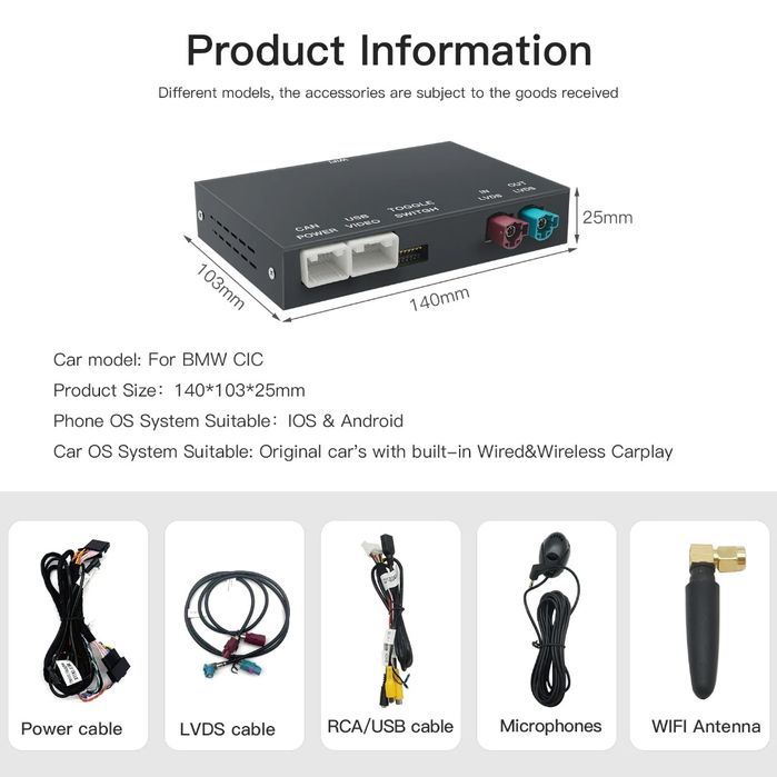 Modul Wireless CarPlay Android Auto BMW Sistem CIC Seria 1 3 5 7 X1 X5