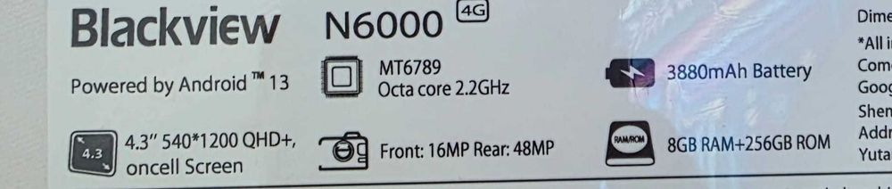 Blackview N6000 256GB , 8GB ram
