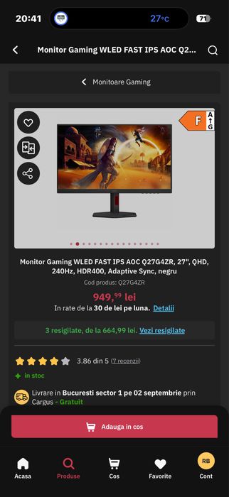 Monitor Gaming AOC 240hz QHD