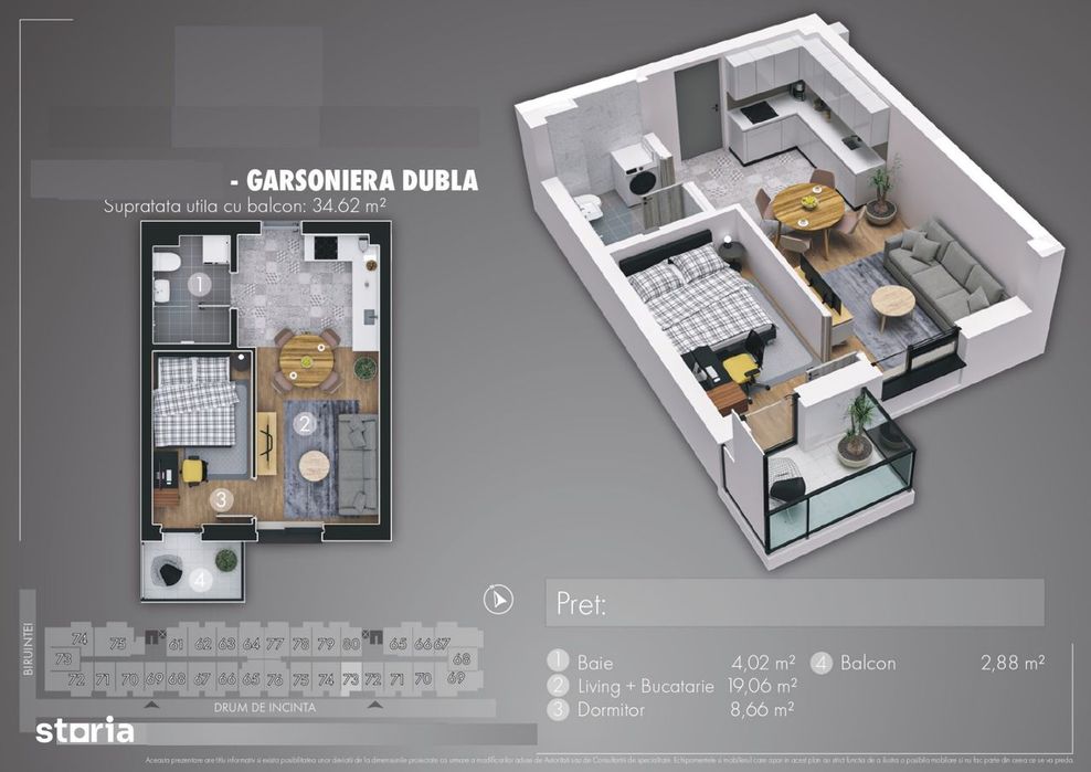 Apartament 2 camere tip studio, mobilat+utilat, metrou Berceni-4min.