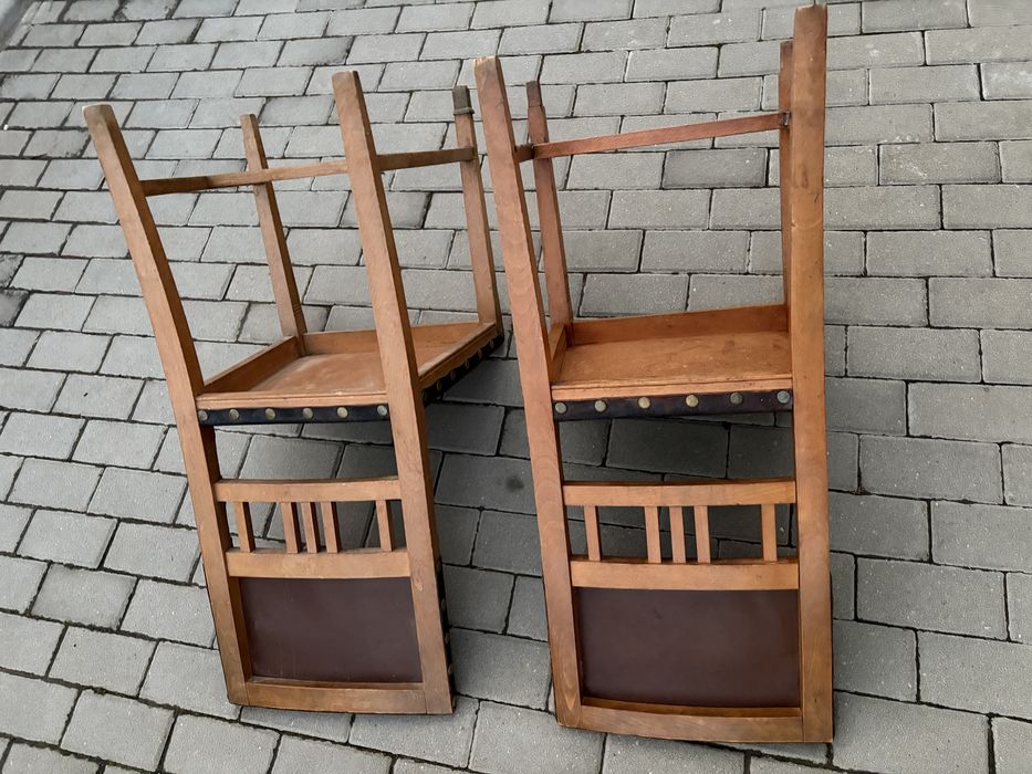 Scaune vintage piele lemn