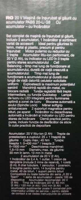 Trusa bormasina 20 V Parkside cu 2 acumulatori incarcator