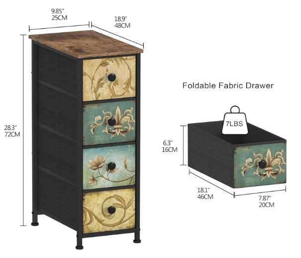 Скрин VEDECASA, тесен скрин с 4 чекмеджета от плат, метална рамка
