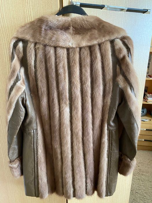 Винтидж яке лицева кожа и норка