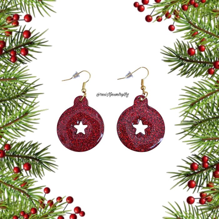 Коледни обеци от епоксидна смола