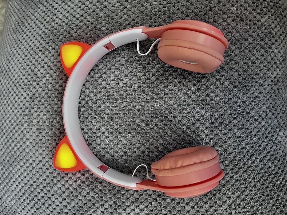 Casti cu urechi de pisica wireless cu LED roz