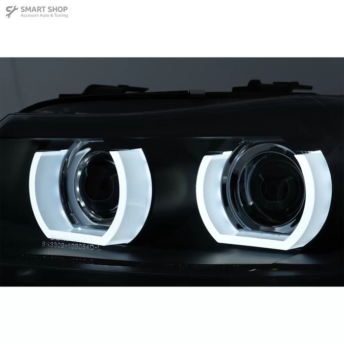 Faruri Xenon 3D Angel Eyes LED DRL BMW Seria 3 E90 E91 (2008-2011) Neg