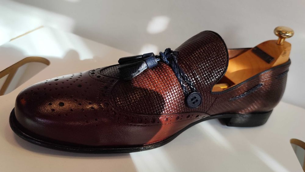 Pantofi loafer tassel 42 42.5 premium Marco Men NOI piele naturala moale maro