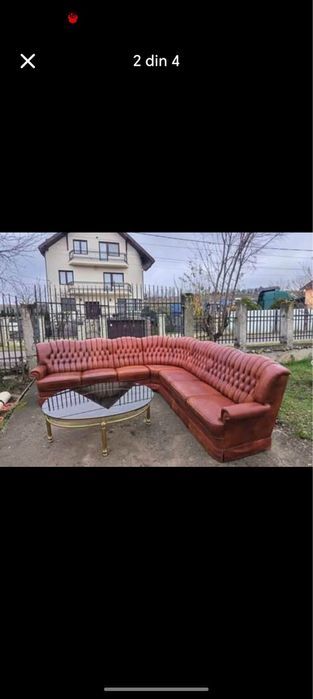 Coltar chesterfield piele + masuta