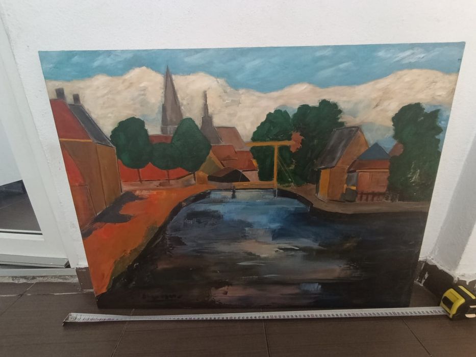Tablou mare pictură în ulei pe pânză de in 80x60 cm - Semnat 2005