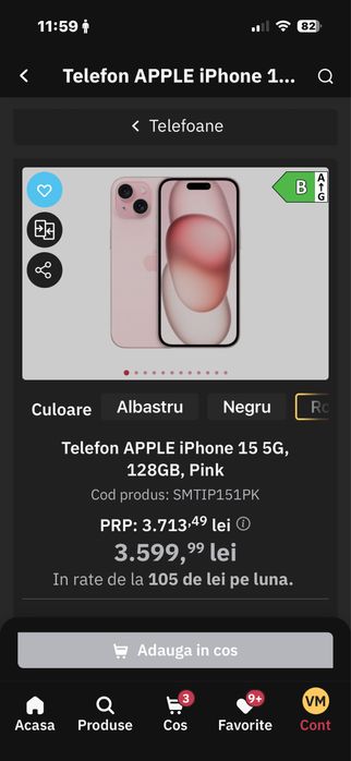 Vand Iphone 15 , 5G, 128 GB, Pink