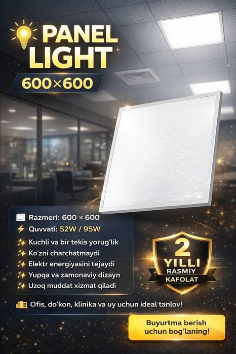 LED panel yoritqich 600×600mm
