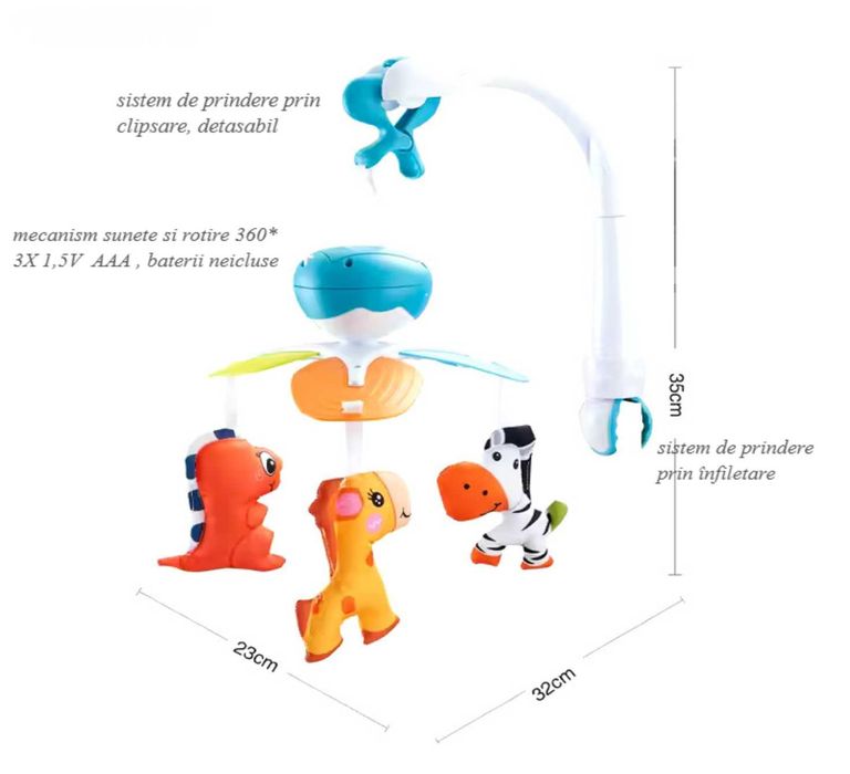 Carusel bebe patut, jucarie interactiva, cu 3 figurine, 7 melodii,