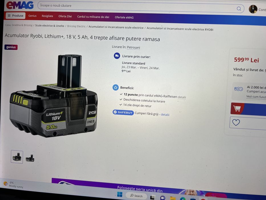 Ryobi Acumulator Lithium 18 V 5 Ah New model