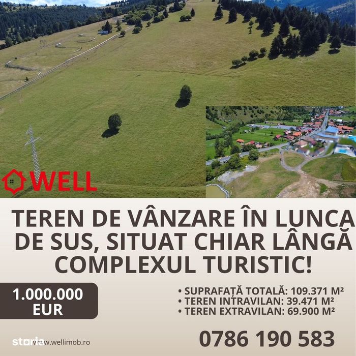 Teren de vânzare în Lunca de Sus, situat lângă complexul turistic!