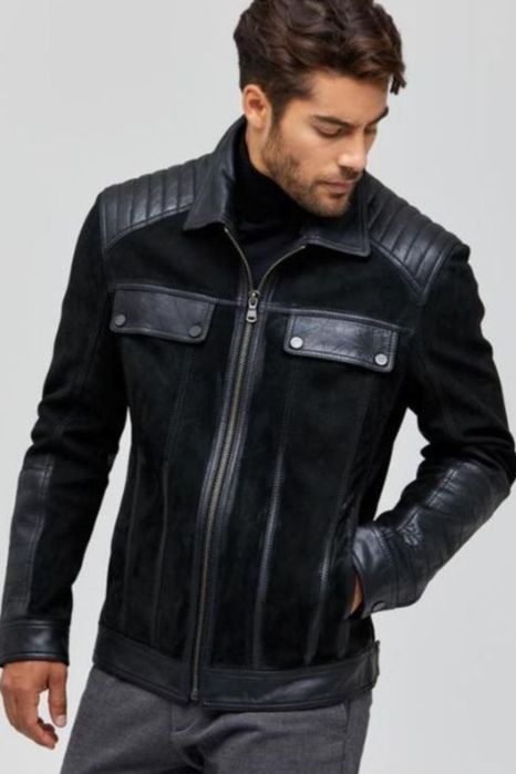 Мъжко кожено яке от велур и естествена кожа – размер L
