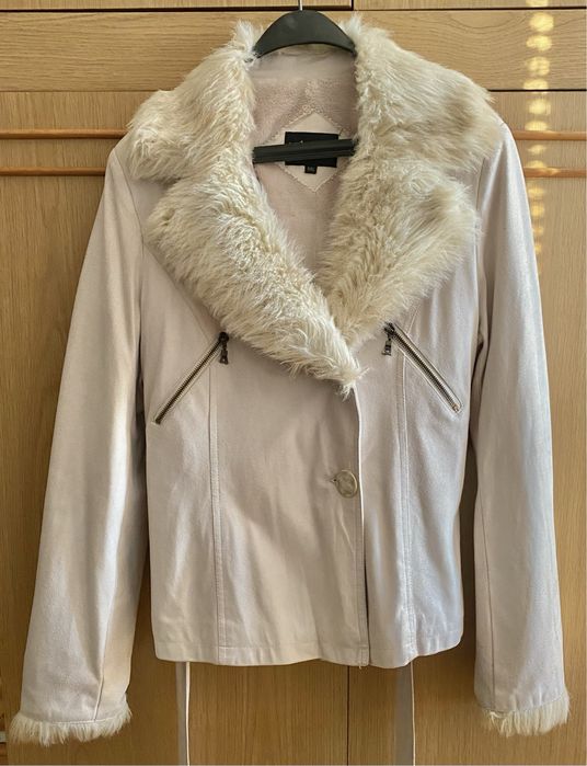 Палто от велур, цвят екрю