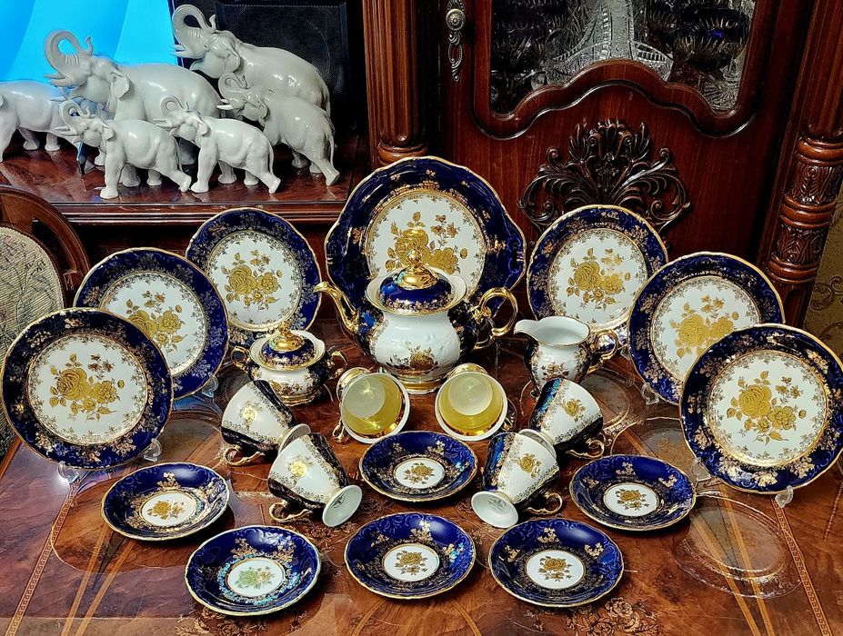 Шикарный чайный сервиз. Чехия.  Кобальт. Дёшево !