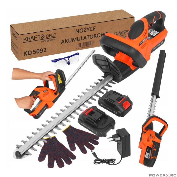 Foarfeca pentru tuns gard viu cu acumulator, 2000 mAh, 480 mm, Kraft