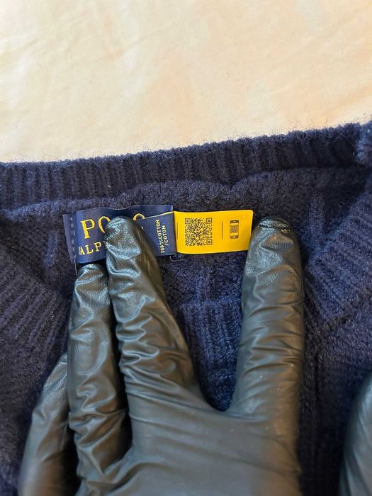 Pulover Ralph Lauren bleumarin, model cablu, logo roșu – mărimea L