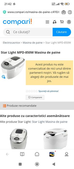 Masina de paine Star-Light MPD-850W, 12 programe, 1134 g, Alb