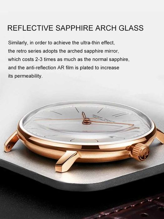 Reef Tiger Automatic Dress Watch Ultrathin Mechanical Convex Lens 42mm