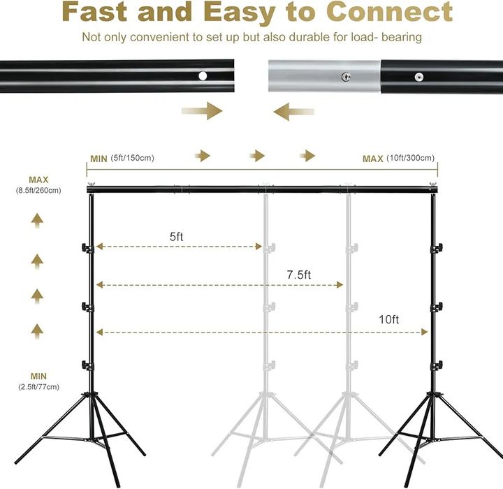 Професионална стойка за фото фон BENOISON 2.6x3м с аксесоари