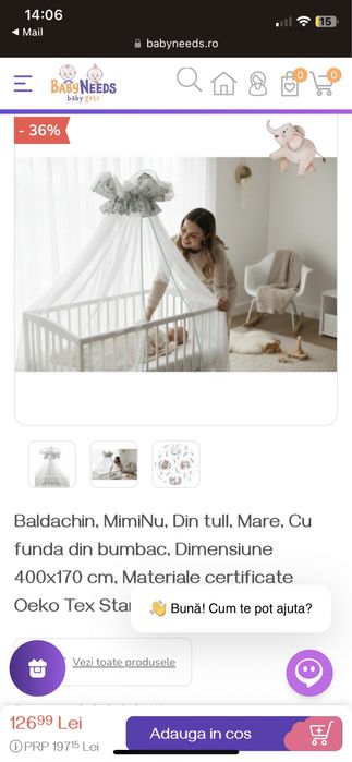 Vand Pătuț bebe + saltea + baldachin  toate NOI