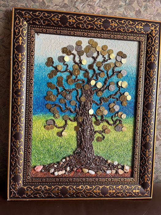 Панно «денежное  дерево» с монетами