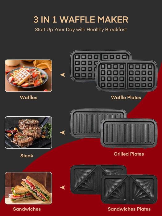 Грил/Тостер и Гофретник Fohere Sandwich Maker, 1200 W 3-in-1,Гаранция