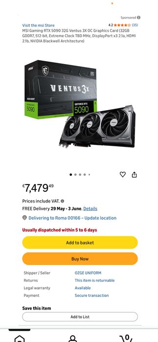 Placa video MSI GeForce RTX™ 5090 VENTUS 3X OC, 32GB GDDR7, 512-bit