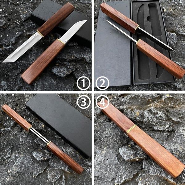 Set doua cutite japoneze fixed blade, maner lemn, 24 cm, vanatoare