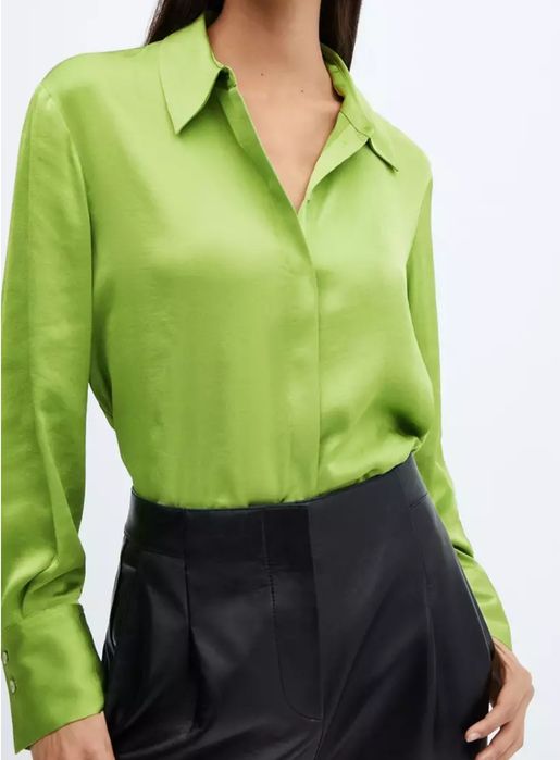 Cămașă fluidă satintată Mango  verde smarald, mărimea XL