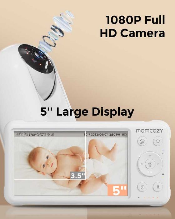 Momcozy BM01 бебефон - 2 камери 1080p, 5" монитор