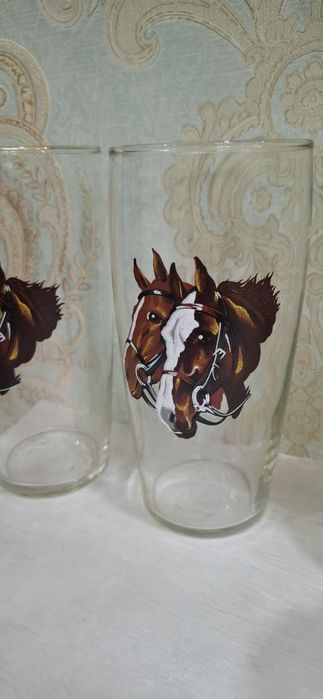 Стаканы Кони Лошади  2 шт Богемия Чехословакия 1960 годов