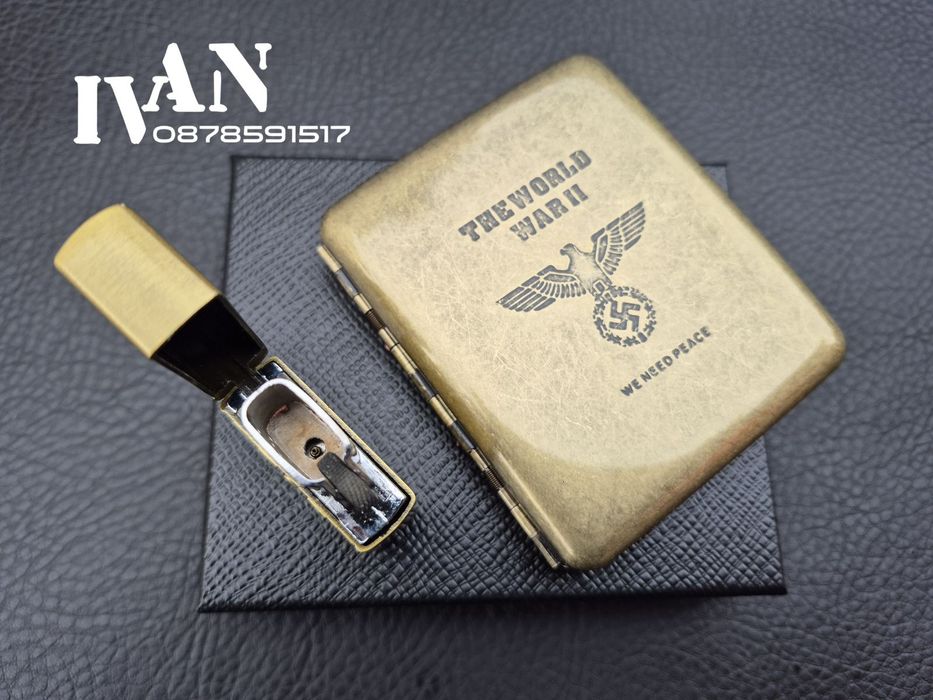 Табакера от месинг и газова запалка