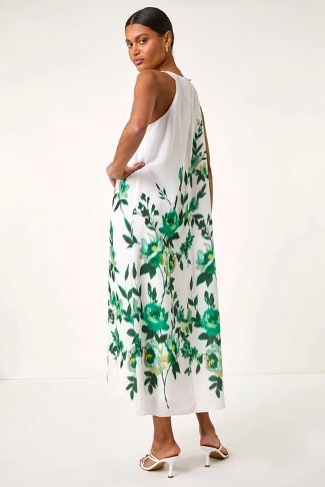 Рокля ROMAN - в зелено, флорални мотиви