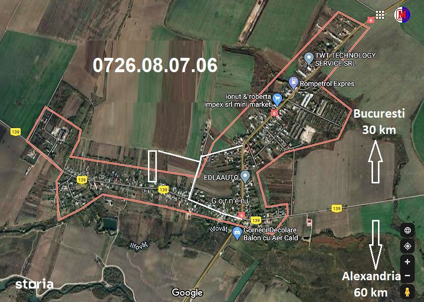 Teren Gorneni/Iepuresti/Giurgiu 3700 intravilan+3400 extravilan- 6E/m2