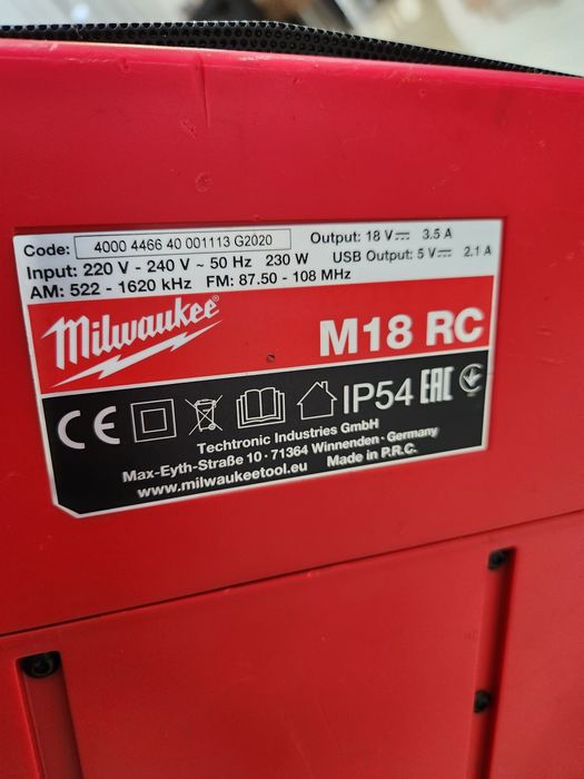 Boxa Milwaukee Bluetooth M18 RC cu incarcator rapid