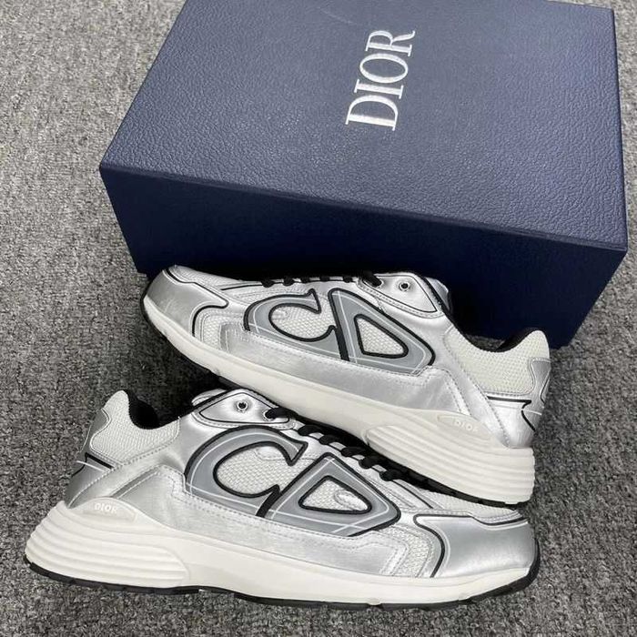 Dior B30 White Mesh Silver-Tone Metallic Calfskin