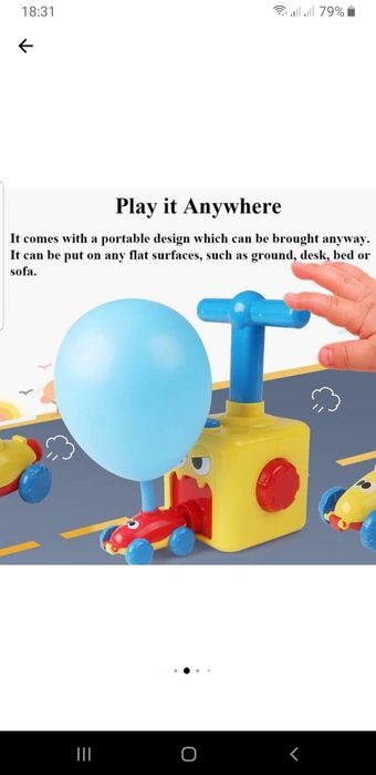 Joc Balloon Car propulsare/lansare cu aer, 3 baloane si 3 masini