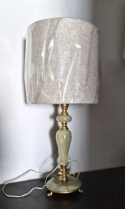 Lampă veioză de masă din alamă și marmură/onix, design vintage din anii '40, 47cm.