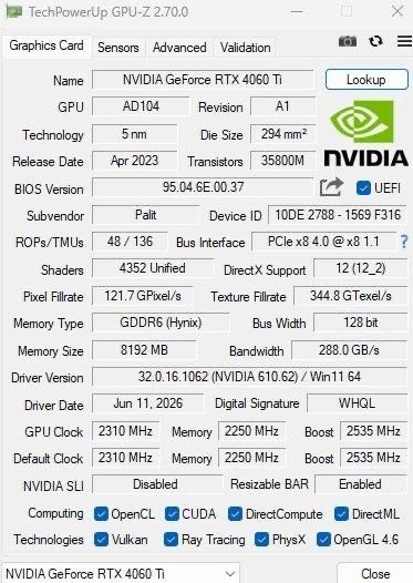 NVIDIA GeForce RTX 4060 Ti 8ГБ Palit