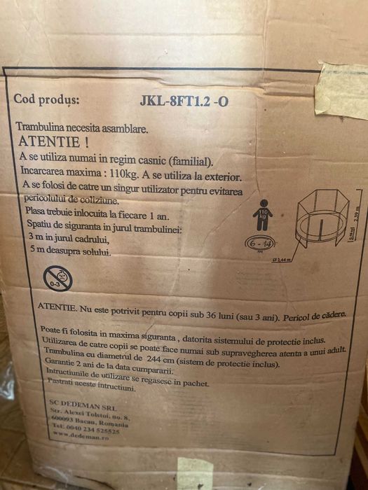 Trambulina copii JKL-8FT1.2-0, structura metal, cu sistem de protectie