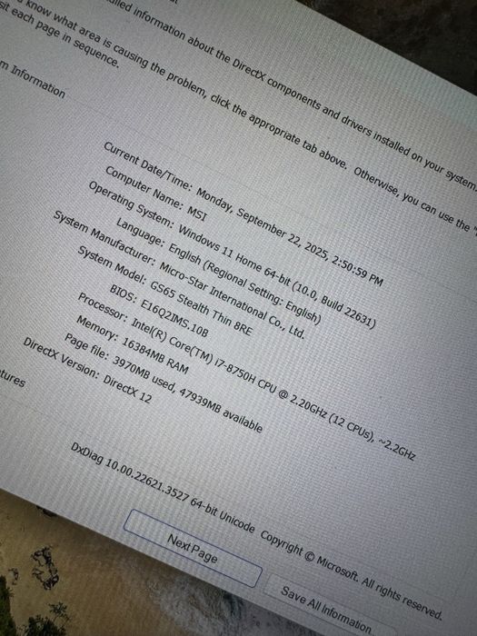 Lapto MSI gaming i7 generatie 8, bateria defecta