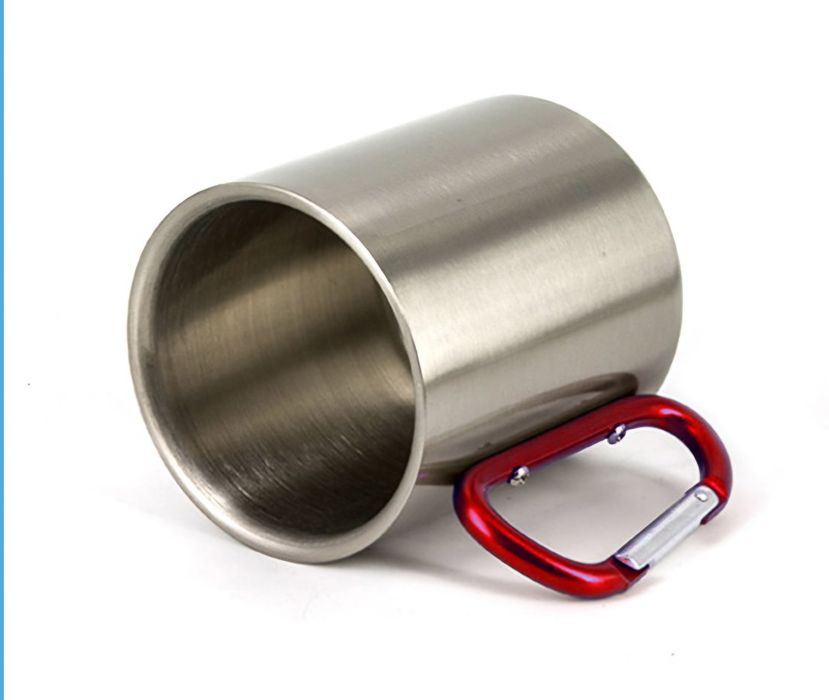 Сублимируема чаша от неръждаема стомана с цветна дръжка тип Карабинер